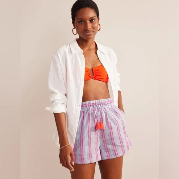 Boden Striped Tassel Shorts | Size 10 US | Cotton Blend Summer Lounge - Picture 1 of 10